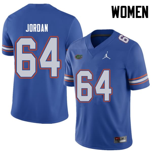 Women's NCAA Florida Gators Tyler Jordan #64 Stitched Authentic Jordan Brand Royal College Football Jersey XQB3365OQ